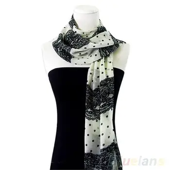 

Women's Stylish Long Soft Chiffon Scarf Lace Pattern Print Polka Dot Shawl Casual Lace Scarf Soft Thin Chiffon Scarf Women
