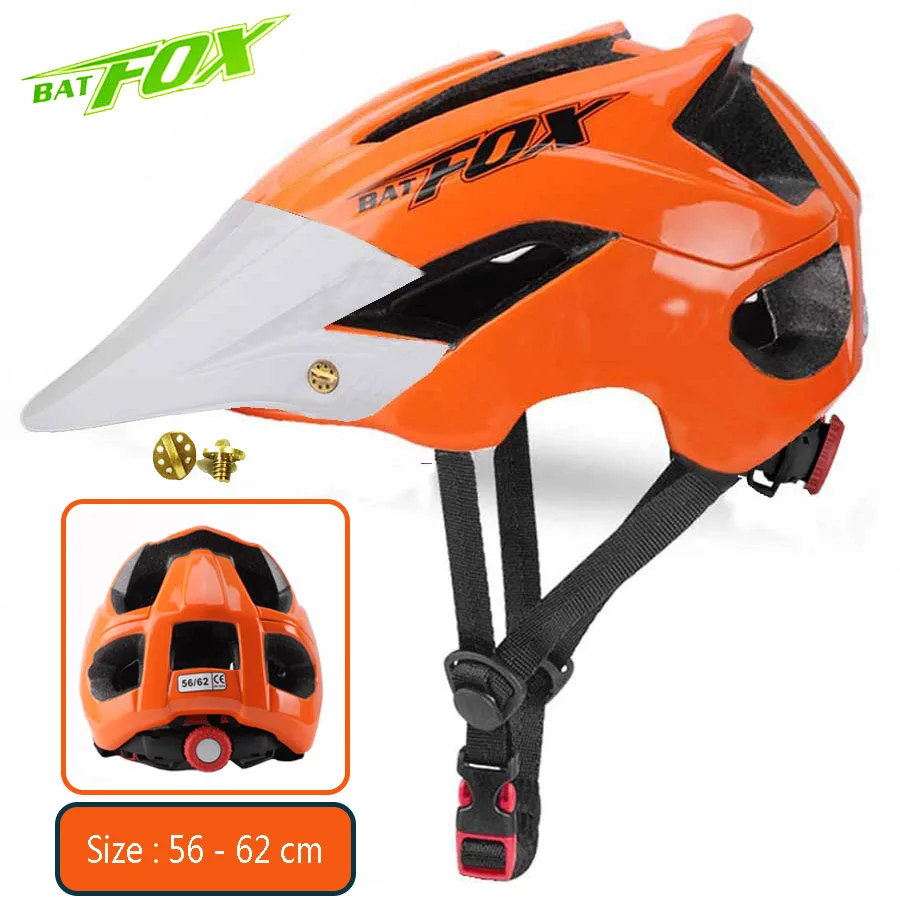 Orange-White BATFOX MTB велосипедный шлем горная дорога велосипедный шлем Мужчины Женщины Оранжевый Велосипед Велоспорт безопасность Спорт на открытом воздухе большой козырек шлем casco - Цвет: Orange-White