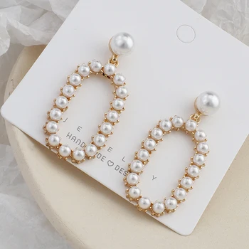 

AENSOA 2020 Hot Sale Oval Pearl Earrings For Women Simple Temperament High-quality Geometric Drop Earrings Fashion Party Jewelry