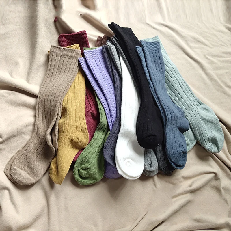 18 Colors New Solid Baby Boys Girls Knee High Long Socks Cotton Breathable Stripe Soft Kids Sock Children School Uniform Socks