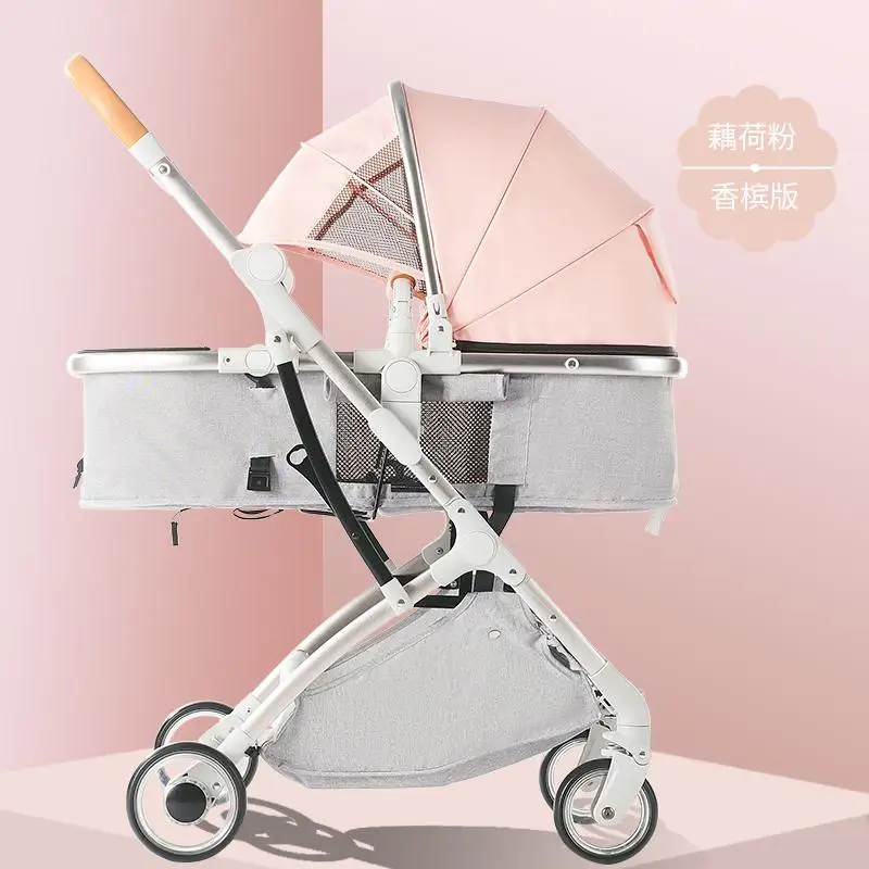 pink Прогулочные коляски могут лежать откидные амортизаторы легкие высокие Ландшафтные двухходовые детские тележки для детей от 0 до 3 лет - Цвет: pink