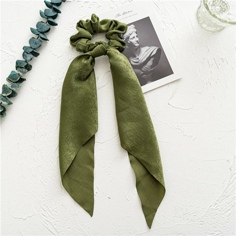 flower hair clips Fashion Floral Print Scrunchies Solid Color Hair ribbon For Women Ponytail scarf Satin Silk Elastic Hair Bands Hair Accessories head wrap for women Hair Accessories