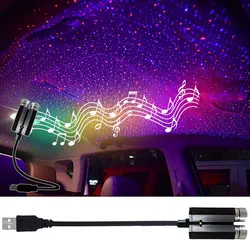 Proyector de luz nocturna con USB para interior de coche, luces LED de techo ajustables, románticas y portátiles con Control de sonido, 3 modos, decoración