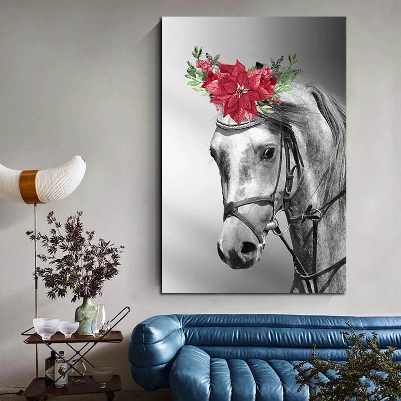 Waliicorners Abstract Animal Decorative Wall Art Picture Home Decor Horse With Flower Canvas Painting 5 H3cd474a9ea8f4049b07a2210d5058a11l