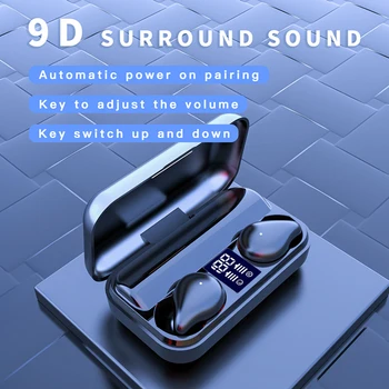 

Wireless Earphones Bluetooth 5.0 Tws 9D Surround Sound Waterproof Earphones Led Display Earbuds with Power Bank Music Headsets