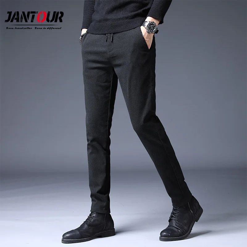 Jantour новые модные мужские повседневные штаны для мужчин, мужские штаны высокого качества, рабочие штаны мужские хлопковые осенние зимние толстые 36 38 - Цвет: Black