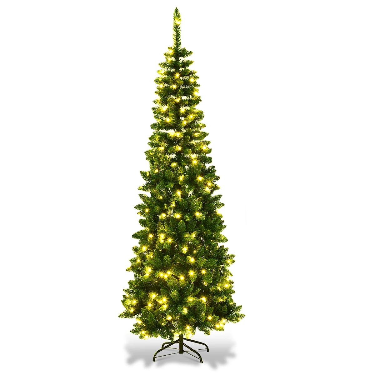 

Costway 6.5ft Pre-Lit Hinged Pencil Christmas Tree 250 White Lights