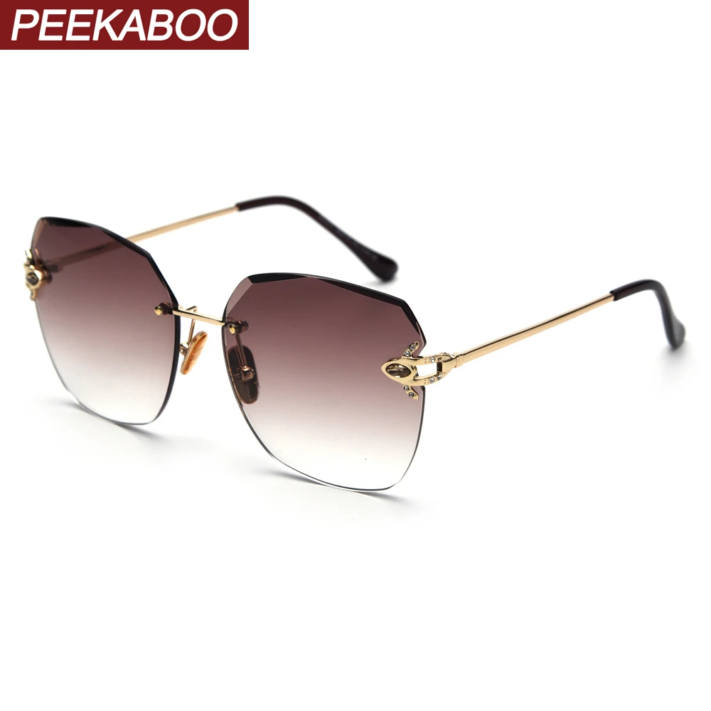

Peekaboo fashion rimless sunglasses women square big brown green gradient 2020 high quality crystal sun glasses for ladies metal