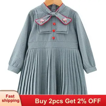 

Mayfair Cabin Girls Dresses autumn 2020 New Children's Wear Girls Fashion Striped Bow Long Sleeve Comfortable Pleated Dress