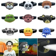 Милый детский светодиодный налобный фонарь AAA с батареей в форме животного, милый налобный фонарь на голову для мальчиков и девочек, для кемпинга, детей, креативный подарок