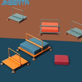 

JINSERTA Metal Tray Tissue Paper Holder Luxury Iron Square Home Hotel Restaurant Desktop Decor Organizer with Handle