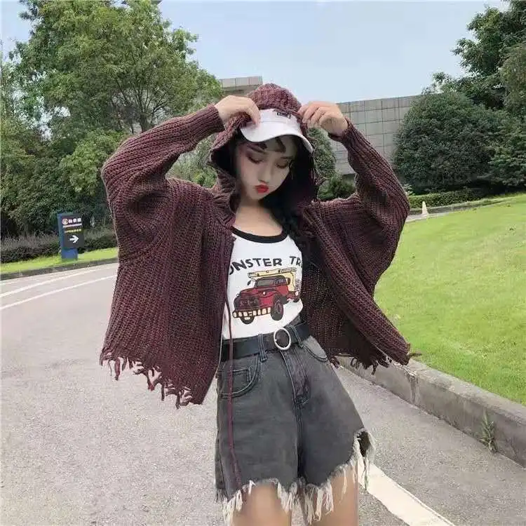 Harajuku короткий кардиган женский повседневное вязаное Свободное Женский свитер женский Newe осенний стиль пальто Джемперы топы для девочек High Street - Цвет: 5