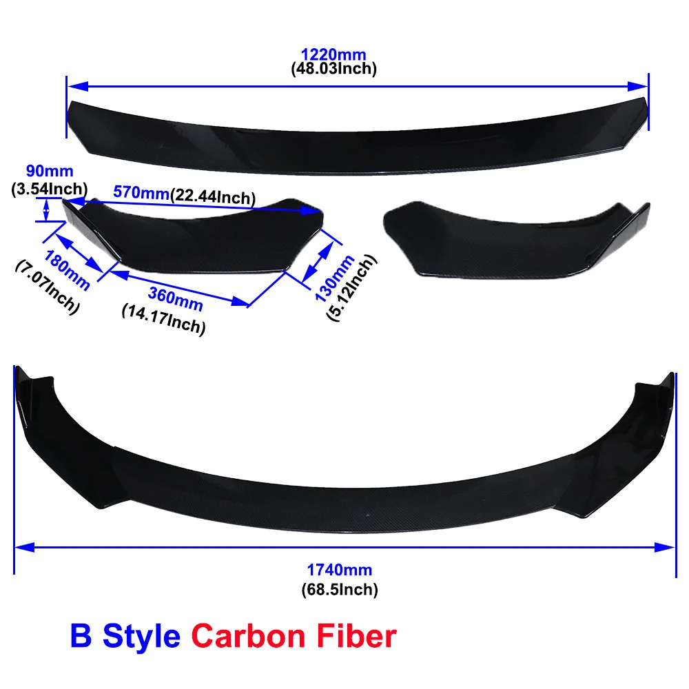 B Style Carbon Fiber Универсальный углеродное волокно/Черный Автомобильный передний бампер для губ сплиттер бампер диффузор защита - Цвет: B Style Carbon Fiber