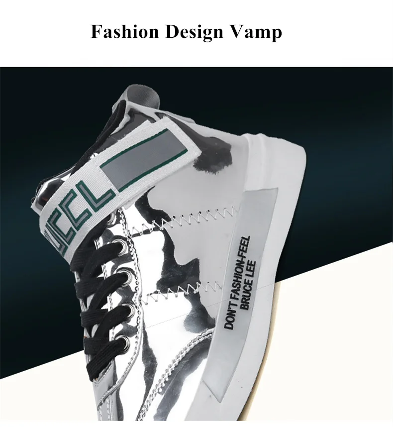New Shiny Gold Men Glitter Shoes High Top Fashion Men Designer Trainers Non-Slip Mirros Men's Leather Unisex Zapatilla De Hombre
