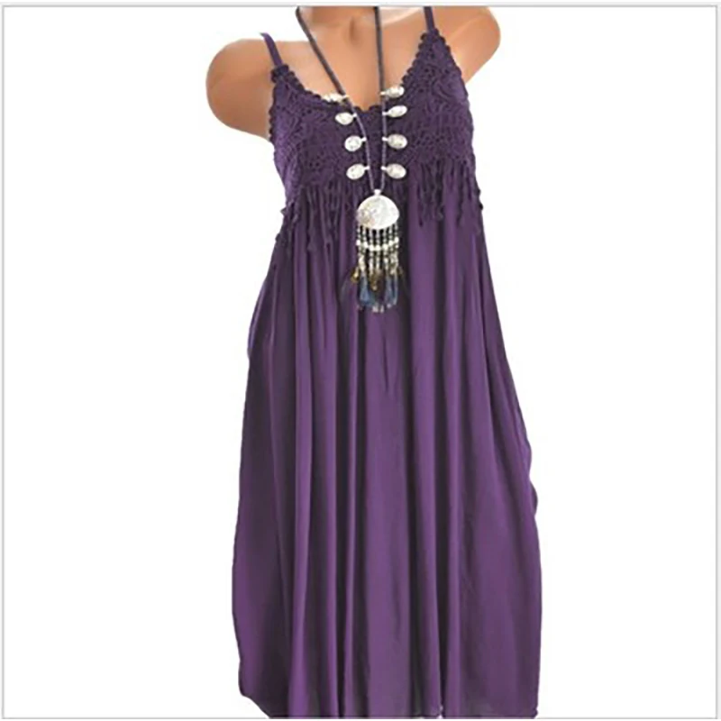 sexy lace strap stitching vacation dresses