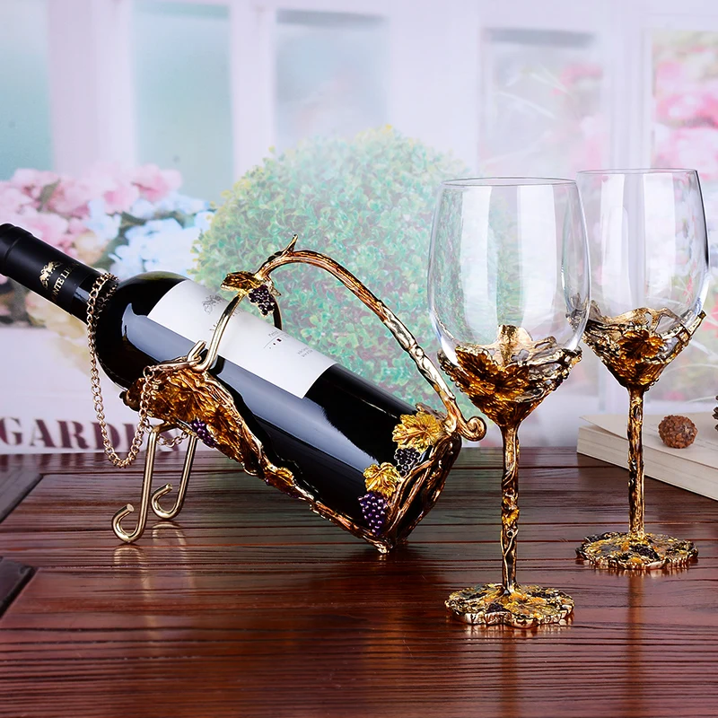 Европейский Эмаль Красный бокал для вина, кружка золото ретро Кубок бессвинцовые прозрачные чаши бокалы под шампанское на свадьбу подарок с подарочной коробкой