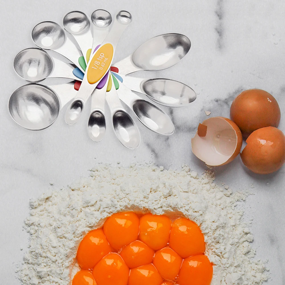 6pcs Double Headed Measuring Spoon Multicolor Measuring Cup Set for Bakery Stainless Steel Ingredients Seasoning Scoop