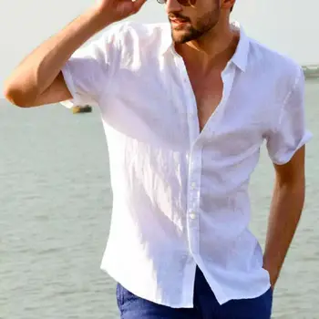 

Men's Short Sleeve Linen Cotton Shirt Button Down Casual Shirt Short-Sleeve Mens Short Sleeve Shirts Button Down Shirts