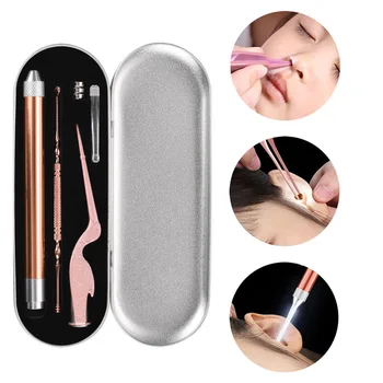 

LED Light Ear Pick Removal Nose Clean Clip Baby Ear Nose Clean Tweezer Set UND Sale