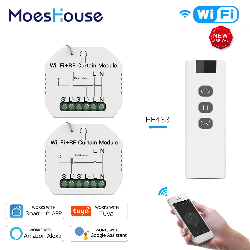 Tuya Smart Life WiFi RF433 штора с пультом дистанционного управления для электрического