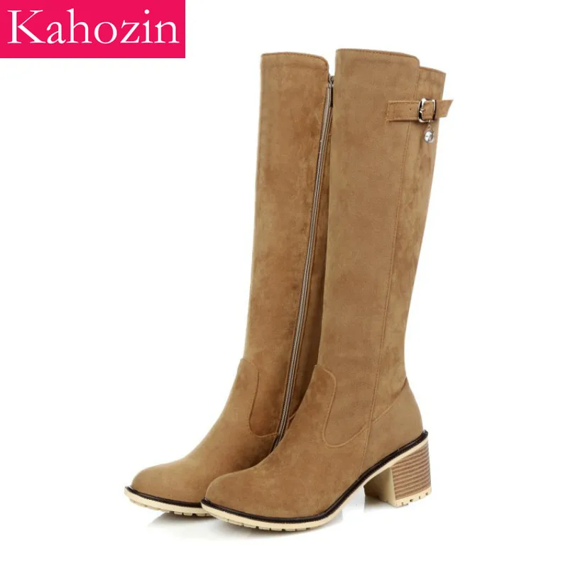 

2019 new autumn High quality suede winter low heel square with elastic boots high boots knee boots warm boots casual size34-43