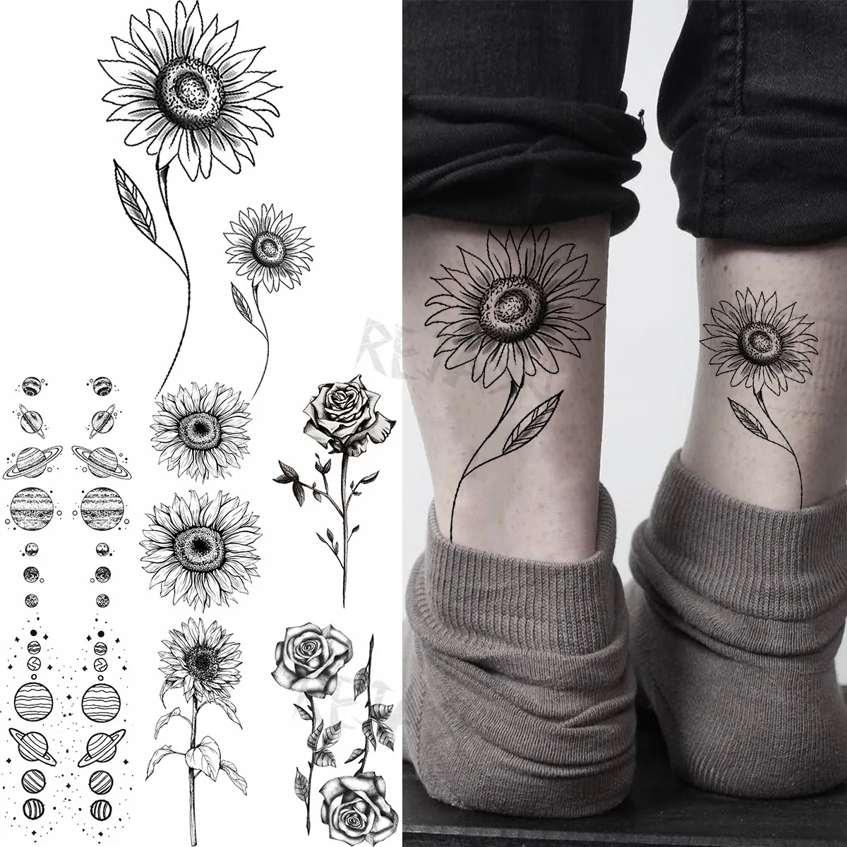 Tatouage Tournesol Noir Et Blanc
