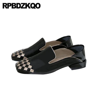 

genuine leather rubber sole high quality chinese square toe women patent ladies loafers slip on 2019 black designer shoes china