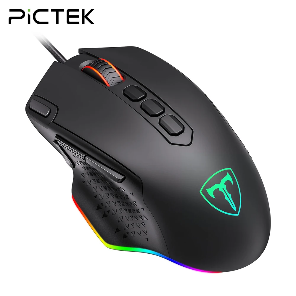 Tanie Mysz do gier PICTEK PC257 przewodowa mysz ergonomiczna 12000 DPI USB z podświetleniem RGB 10 programowalne przyciski do myszy gracz komputerowy