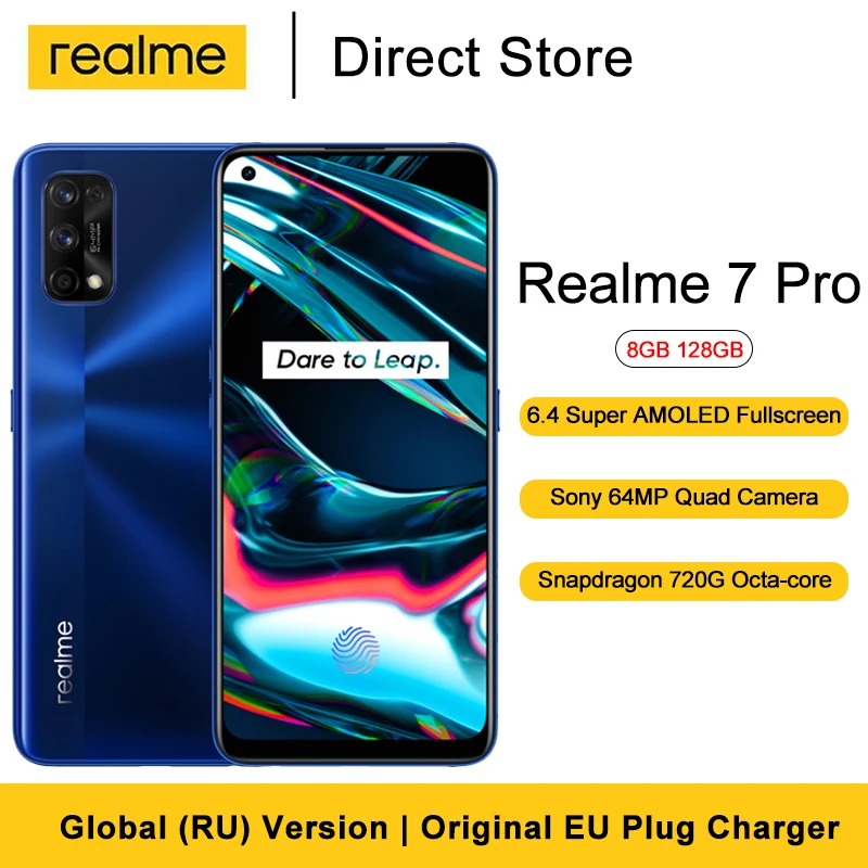 Realme 7 Pro смартфон 8 ГБ 128 6 4 &quotFHD + полный экран 64-мегапиксельная четырехъядерная