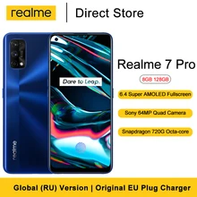 Realme 7 Pro Smartphone 8GB 128GB 6.4” FHD+ Fullscreen 64MP Quad Camera Snapdragon 720G Octa Core 4500mAh Battery Cellphone