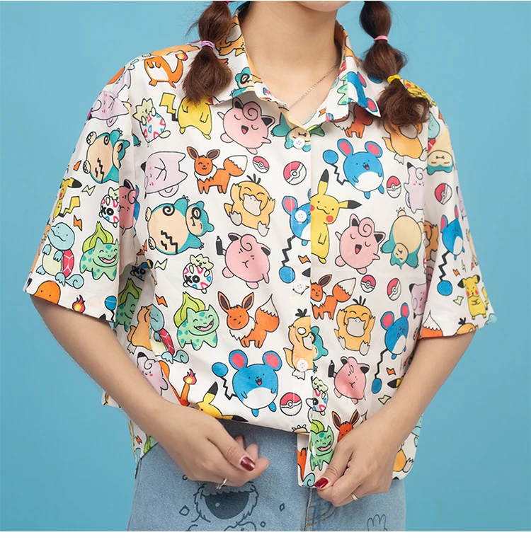 Harajuku BF стиль милый дизайн лето новая женская шифоновая блузка с принтом из мультфильмов короткий рукав женская рубашка Топы