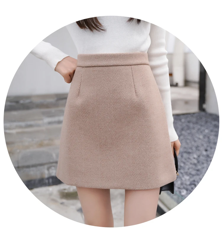 REALEFT New Arrival Autumn Winter Women Casual Mini Skirts High Waist Warm Woolen A-Line Sexy Short Skirts Female
