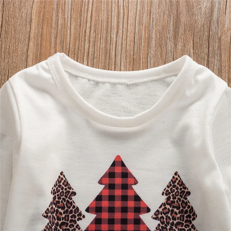 Дети для маленьких девочек на Рождество,, одежда в клетку, леопардовая расцветка, брюки пуловер с рисунком Длинные рукава Топы, комплект из 2 предметов