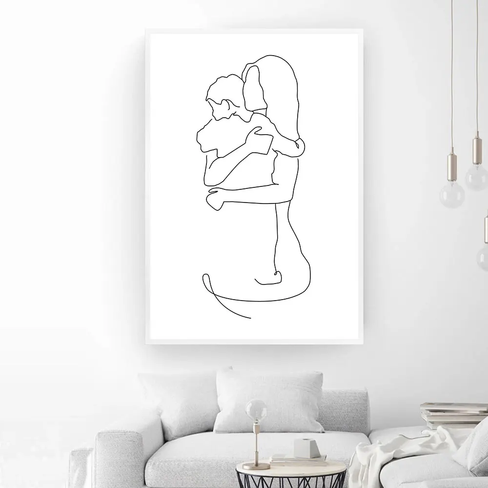 Mother-and-Daughters-Son-Art-Line-Drawing-Posters-Abstract-Minimalist-Wall-Art-Canvas-Print-Painting-Moder