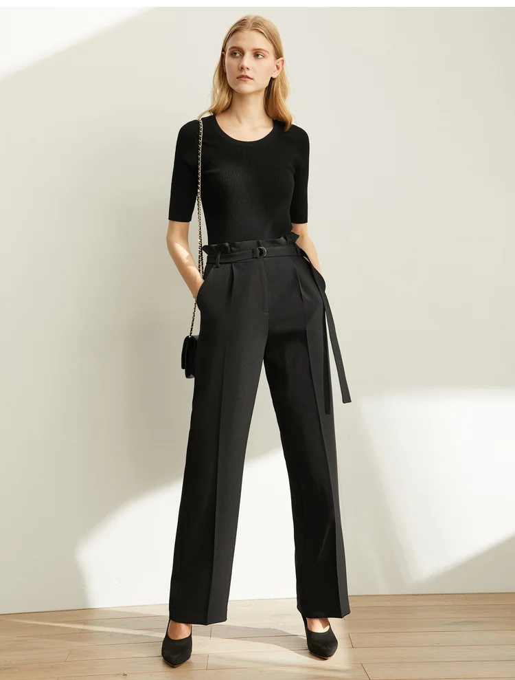 Amii минималистичные модные трендовые, зарубежные повседневные брюки, осень стиль с поясом, высокая талия и тонкие брюки