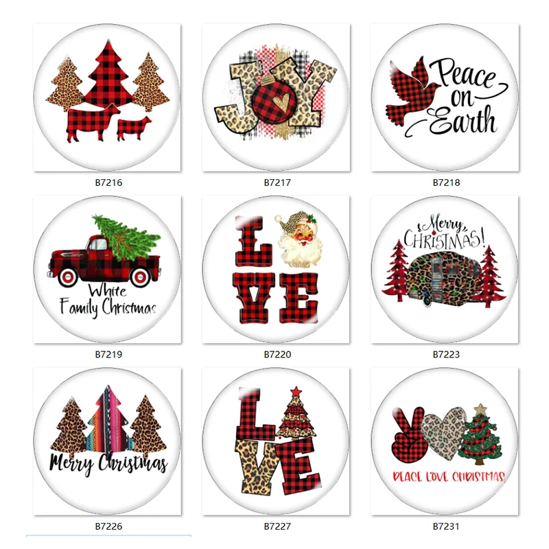 

Merry Christmas plaid tree car Santa Claus 18mm Snap button jewelry DIY Bracelet Round photo glass cabochons TW6313