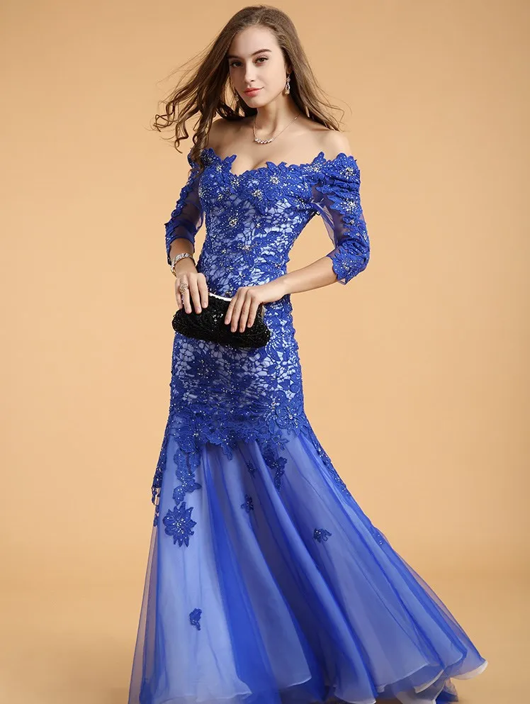 Robe de soiree, новинка, сексуальное платье невесты с открытой спиной, королевское синее кружевное платье с кристаллами, вечернее платье, платья для матери невесты