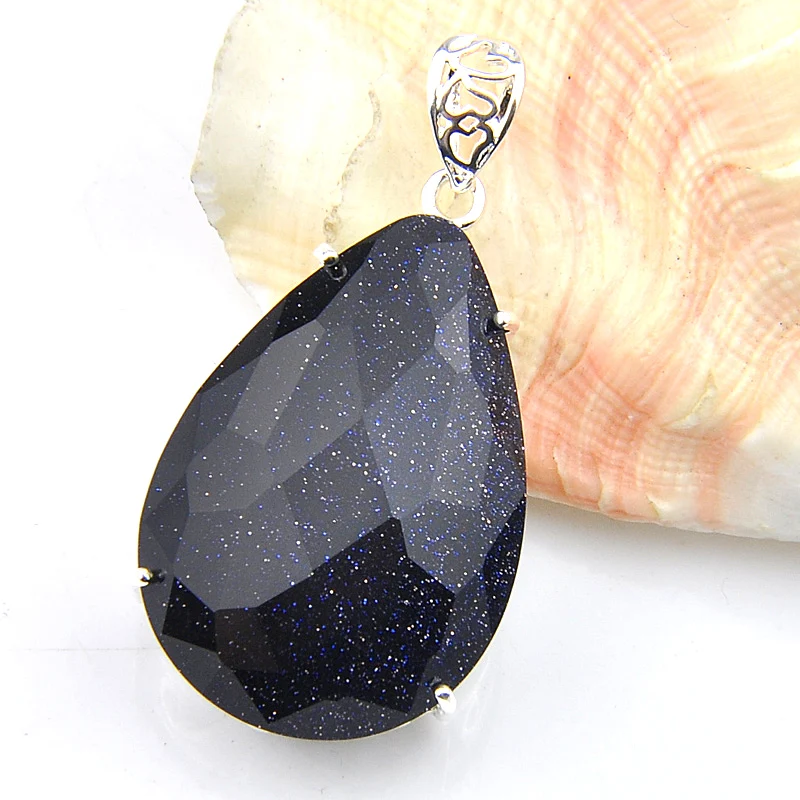 Luckyshine винтажная Капля воды натуральный синий подвески из песчаника 925 серебро для женщин Подвески для ожерелья 1,5" Новинка