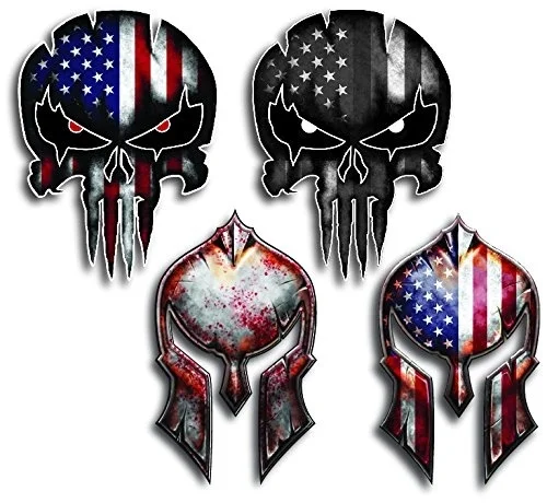 

For Variety Pack of Spartan Helmet Punisher Skull Molon Labe Decal Sticker Molon Laber USA Flag(4 Pack)