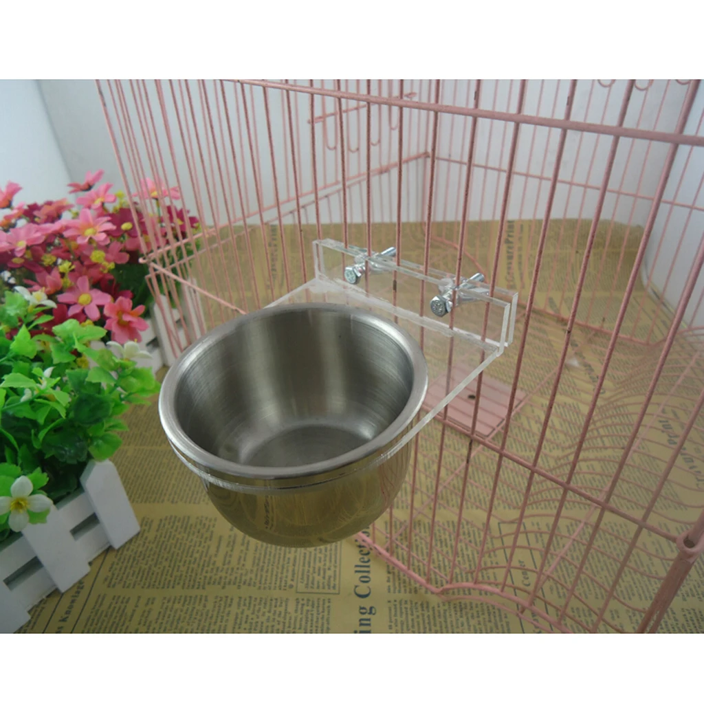 Birdcage Bird Feeder Birds Food Dish Bowl for Parrot Budgies Cockatoo African Greys