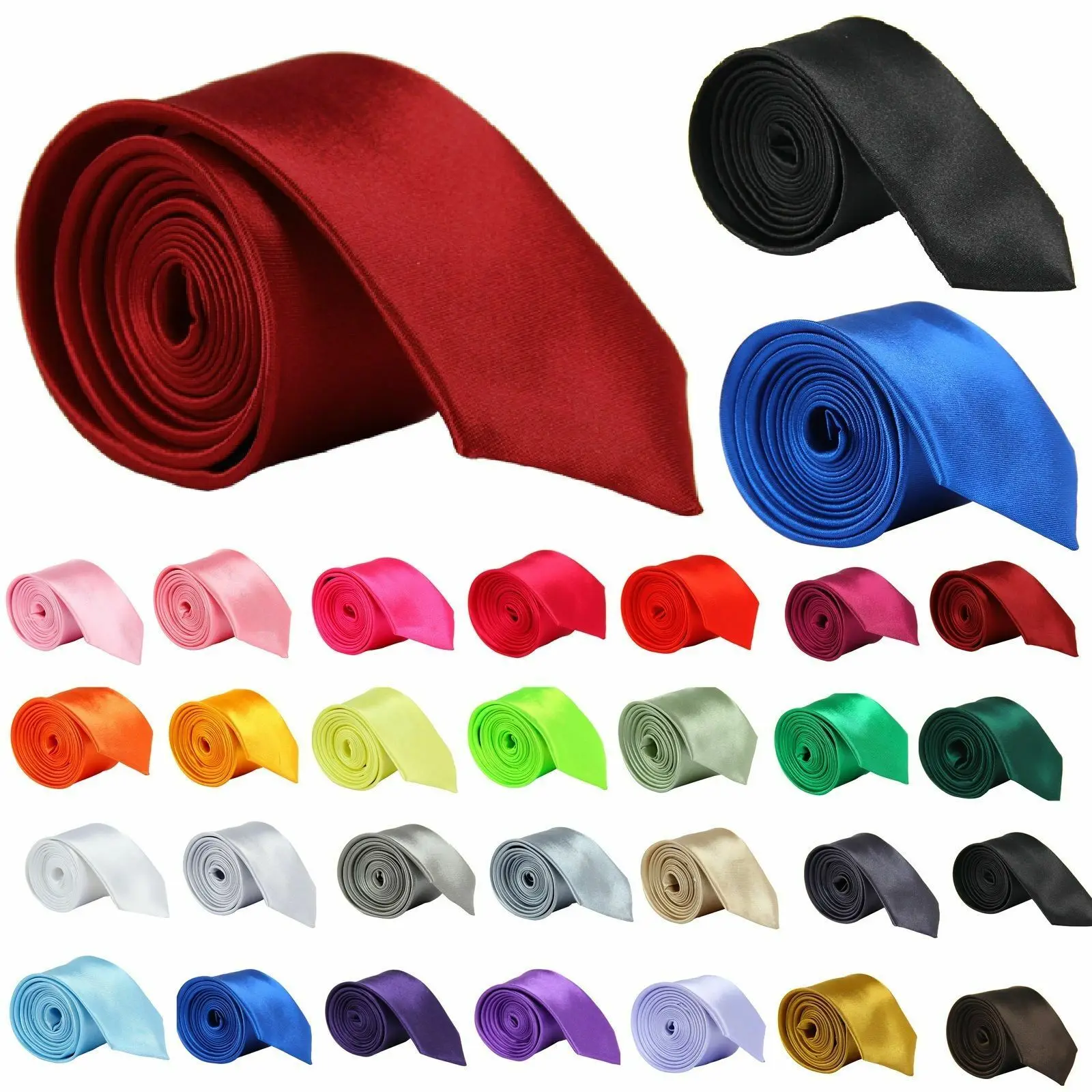 

Skinny Slim Tie Solid Color Plain Silk Men Jacquard Woven Party Wedding Necktie