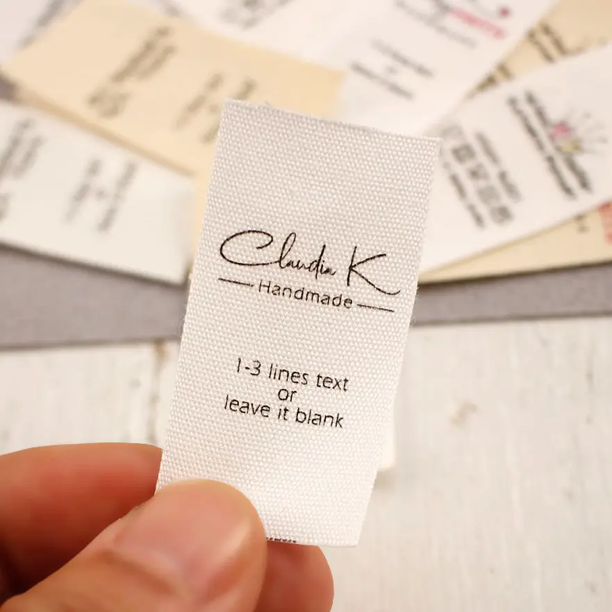 Étiquettes En Coton Personnalisables 25x70 Mm - Pour Vêtements Faits Main, Tricot, DIY - Logo Ou Texte Au Choix (Lot De 50)