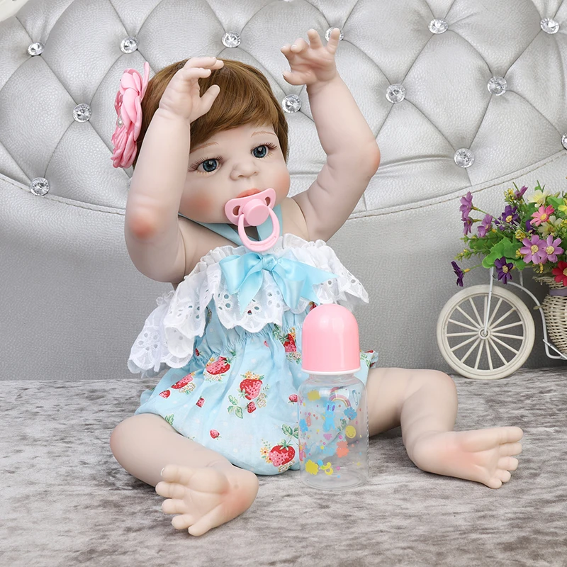 55 см Reborn Baby Doll игрушка полная силиконовая моющаяся синяя ткань тела короткие волосы Реалистичная новорожденная Кукла Малыш Дети Подарки