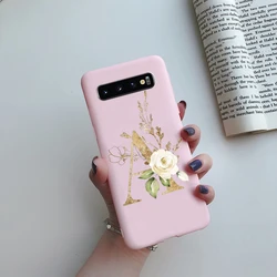 Floral Alphabet Soft Silicone Matte Phone Case - Black & Pink - Galaxy S10e (Pink - A)