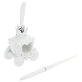 

Romantic Wedding Accessory Wedding Pen And Pumpkin Carriage Design Base Set White