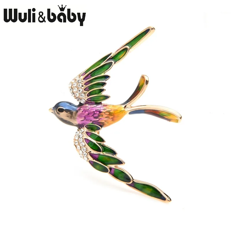 multicolor Wuli&baby, 3 цвета, летающие Броши с ласточкой, для женщин, сплав, стразы, синий, фиолетовый, разные цвета, птица, брошь на свадьбу, булавки, подарки - Окраска металла: multicolor