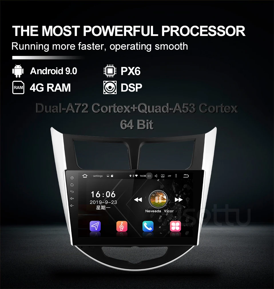 Asottu HY602 Android 9,0 PX6 автомобильный dvd для hyundai Solaris Verna Accent автомобильный головной убор радио плеер навигация gps автомобильный dvd