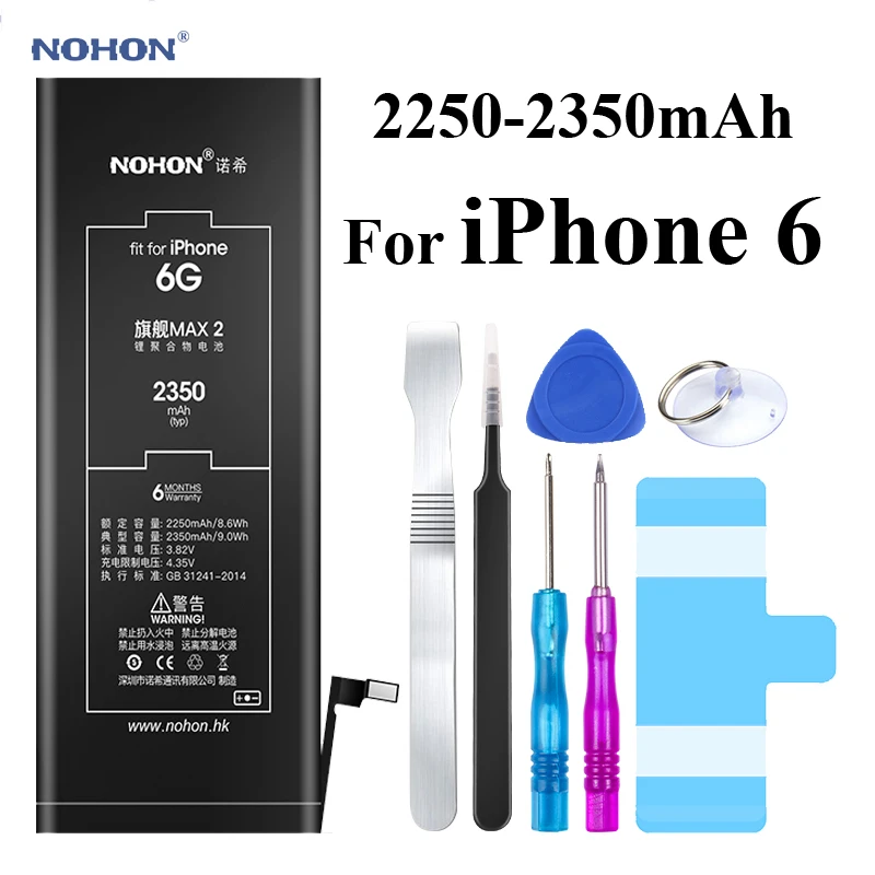 Nohon аккумулятор для iPhone 6 iPhone6 6G 2250-2350mAh максимальная емкость литий-полимерные Встроенные батареи+ инструменты для Apple iPhone 6 батарея