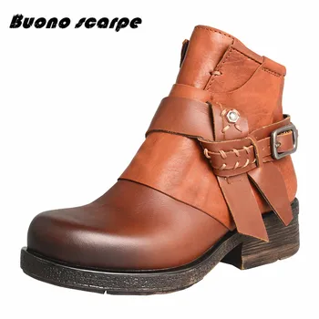

2019 Latest Square Head Martin Boots Autumn And Winter Leather Thick With Folds Retro Boots Women Fashion Abkle Boots For Women