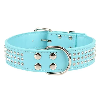 

Diamond Leather Pet Large Dog Collar Three Diamond Dog Leather Solid Collars Jeweled Pet Supplies Peoducts Basic Collars